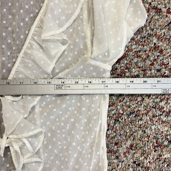 Abercrombie & Fitch White Sheer Swiss Dot Ruffled Tie Front LS Top Size M - Picture 7 of 11